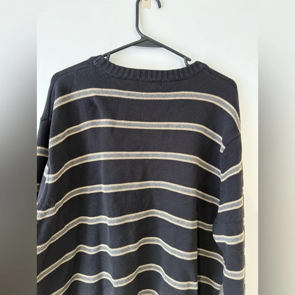 VTG Covington Cotton Black Gray Striped Crewneck Sweater Grandpa Unisex Size XXL